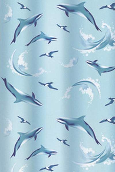 Штора для ванной 004 дельфины (голубая) 1,8*1,8
