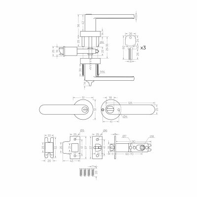 Дверная ручка-защелка RZ 7-01 ключ, серия "NOVA" BL (черная) MARLOK